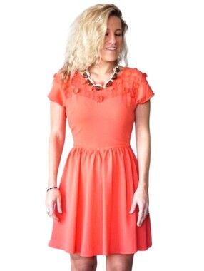 FRANCESCA'S COLLECTIONS/BUTTONS Coral Fit & Flare Mini Dress Embroidered Small